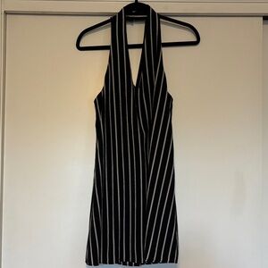 La Hearts Black and White Striped Backless Dress